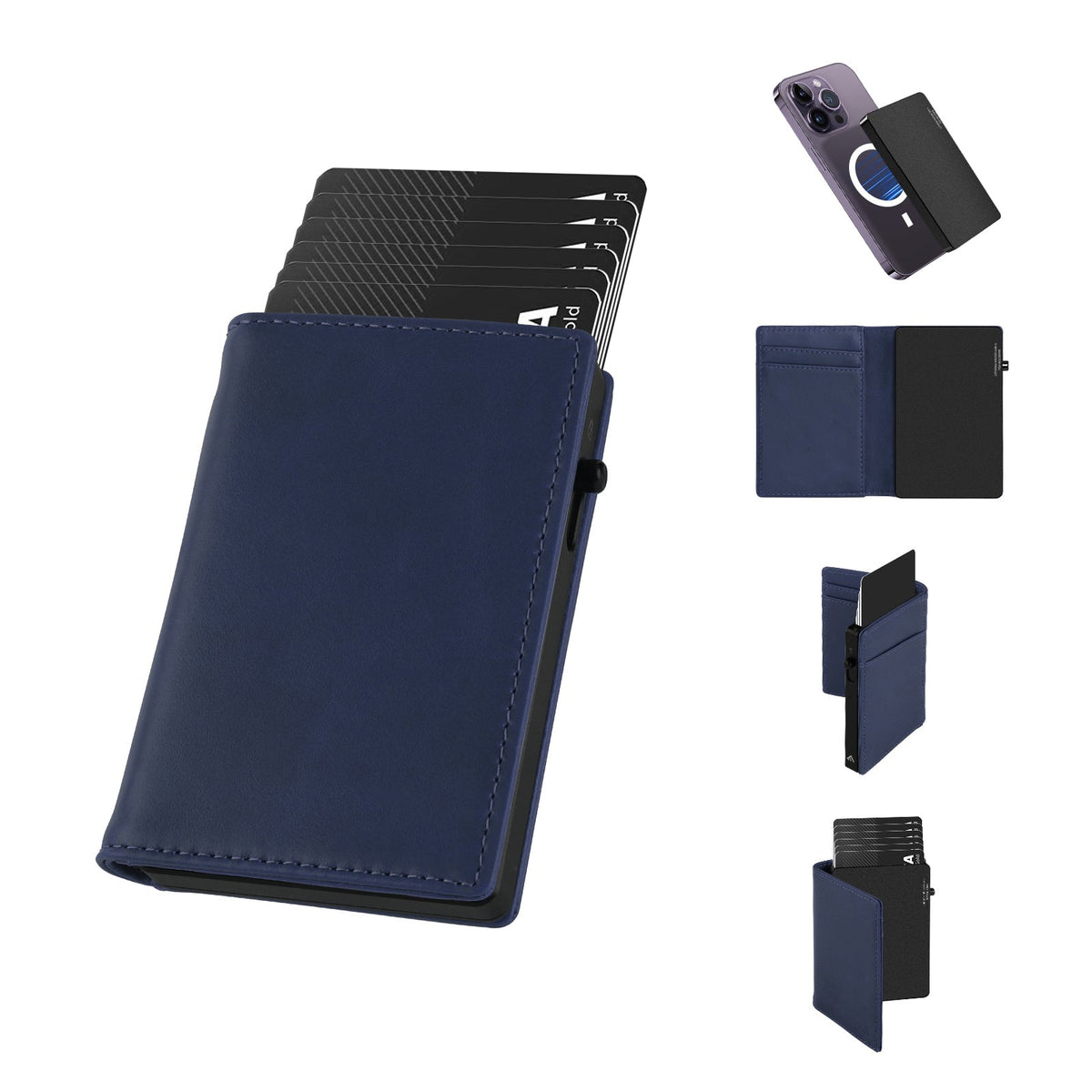 TOYFID Men's Aluminum Alloy Pop-Up Card Holder Wallet with Genuine Leather Cover