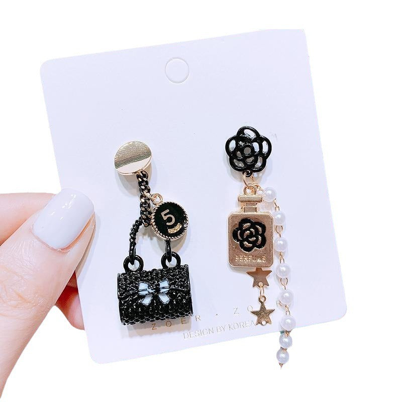 Asymmetrical small fragrance flower tassel earrings