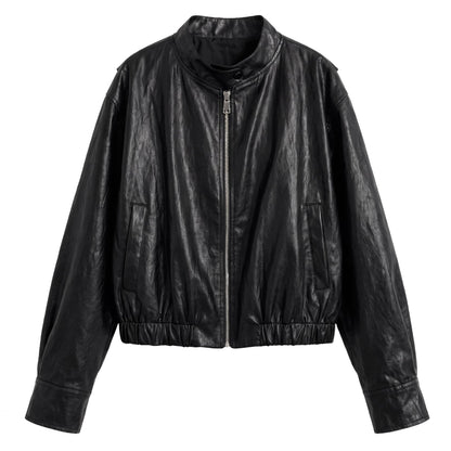 Retro PU Jacket for Women Versatile Leather Coat