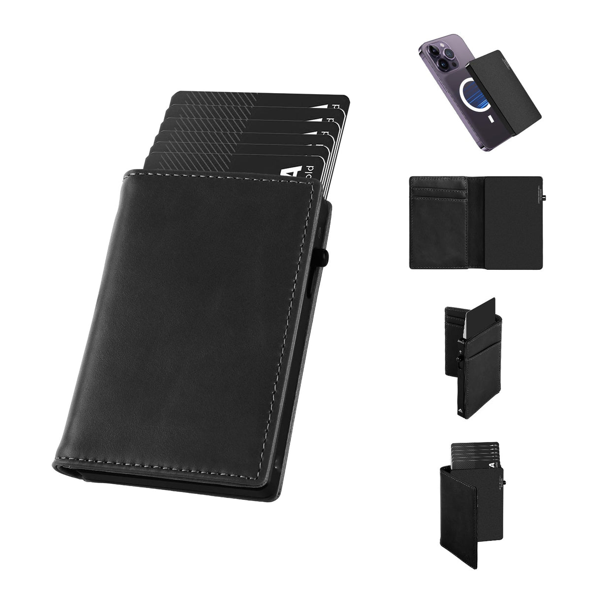 TOYFID Men's Aluminum Alloy Pop-Up Card Holder Wallet with Genuine Leather Cover
