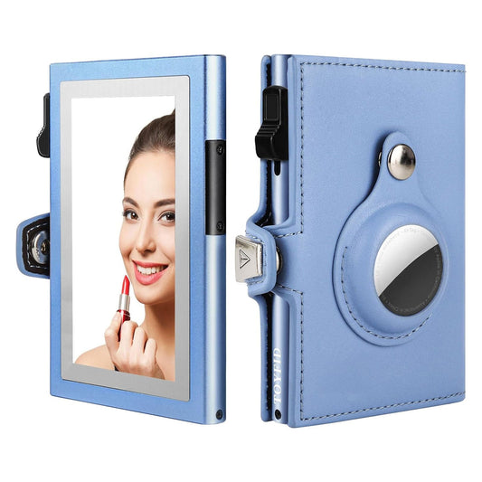 TOYFID Women's Tri-Fold Genuine Leather Wallet with Mirror – AirTag Compatible
