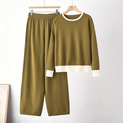 Color blocking round neck two-piece set for women