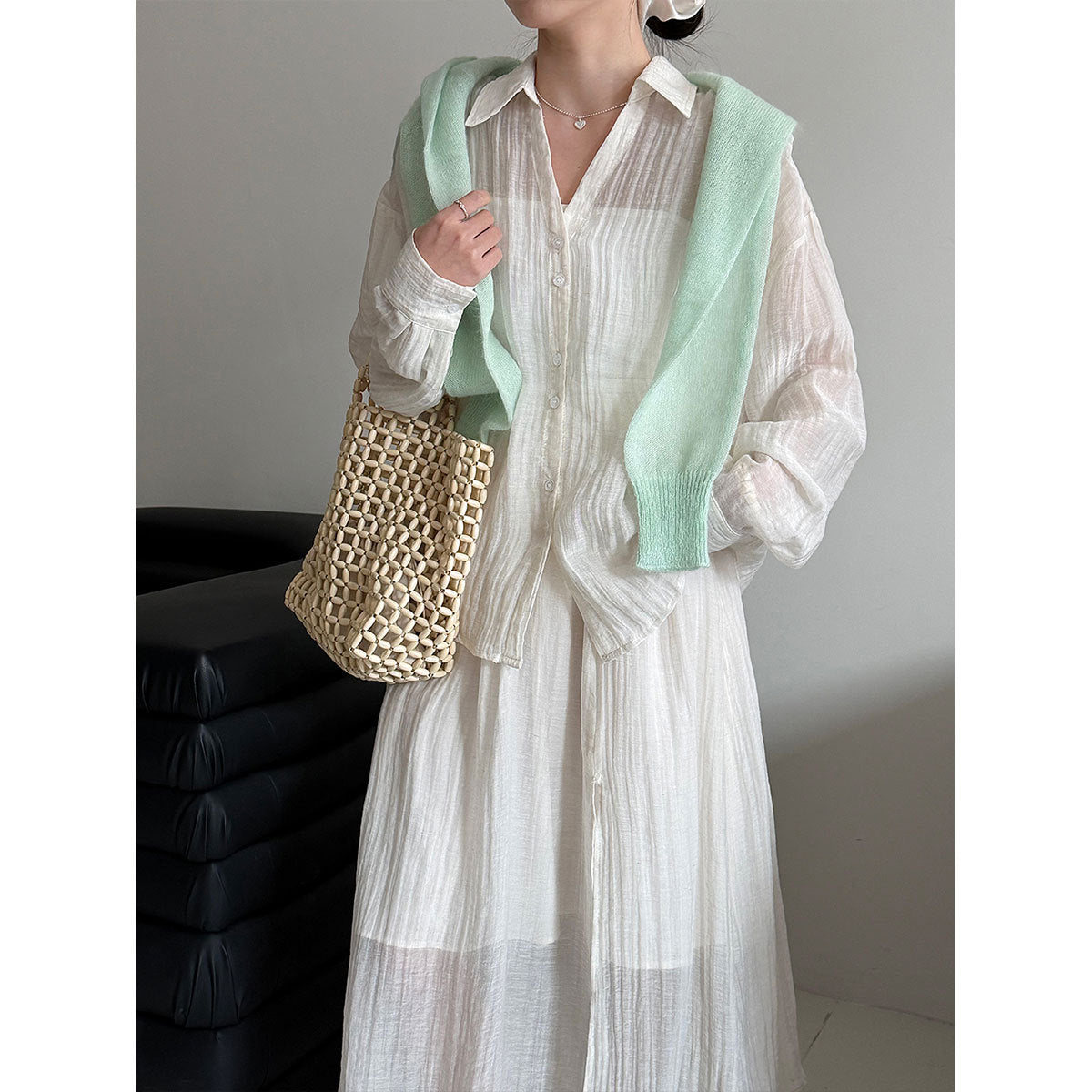 Style Pleated Shirt Jacket + Skirt Women's Casual Two-Piece Set