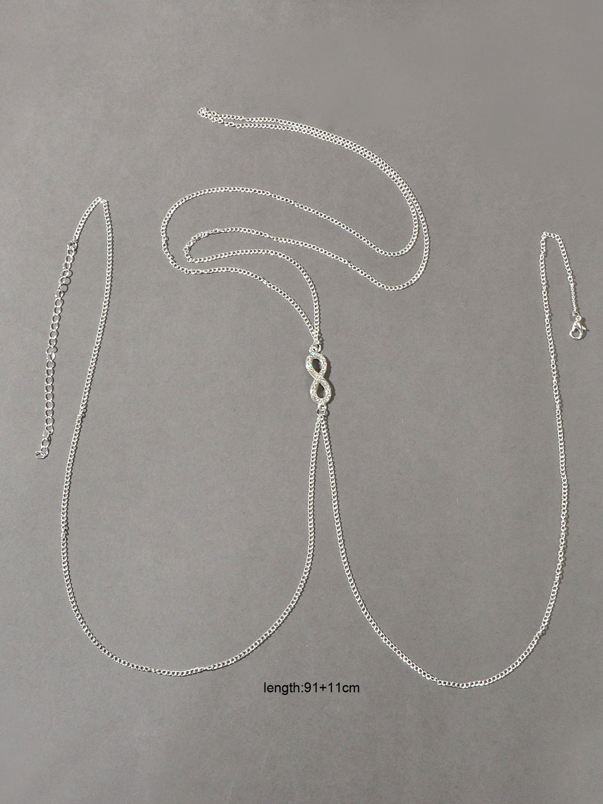 Glamorous Silver Rhinestone Infinity Body Chain Harness Jewellery