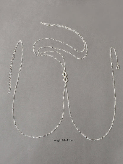 Glamorous Silver Rhinestone Infinity Body Chain Harness Jewellery