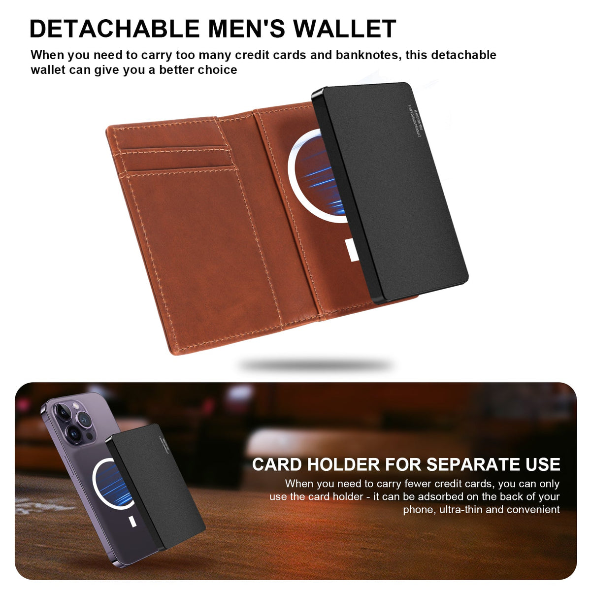 TOYFID Men's Aluminum Alloy Pop-Up Card Holder Wallet with Genuine Leather Cover