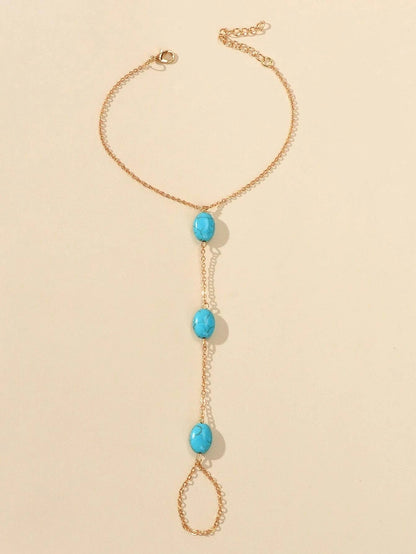 1 pc Bohemian Turquoise Beads Anklet with Toe Ring