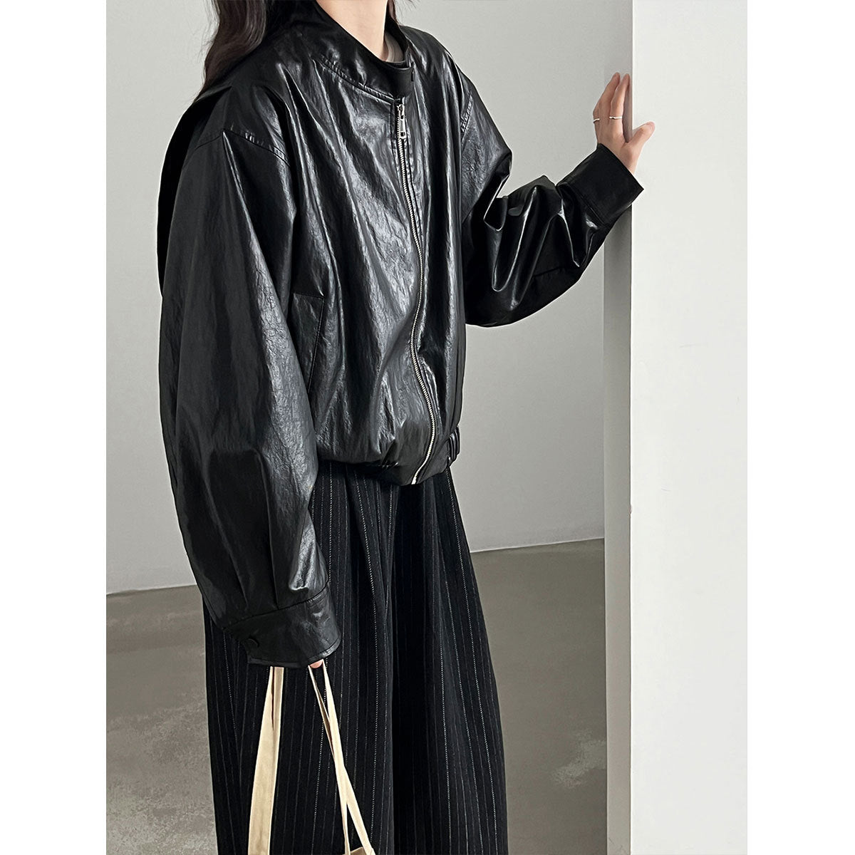 Retro PU Jacket for Women Versatile Leather Coat