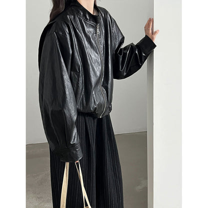 Retro PU Jacket for Women Versatile Leather Coat