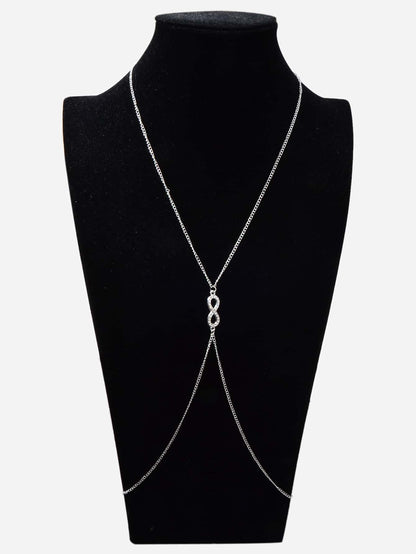 Glamorous Silver Rhinestone Infinity Body Chain Harness Jewellery