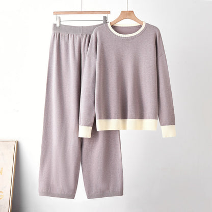 Color blocking round neck two-piece set for women