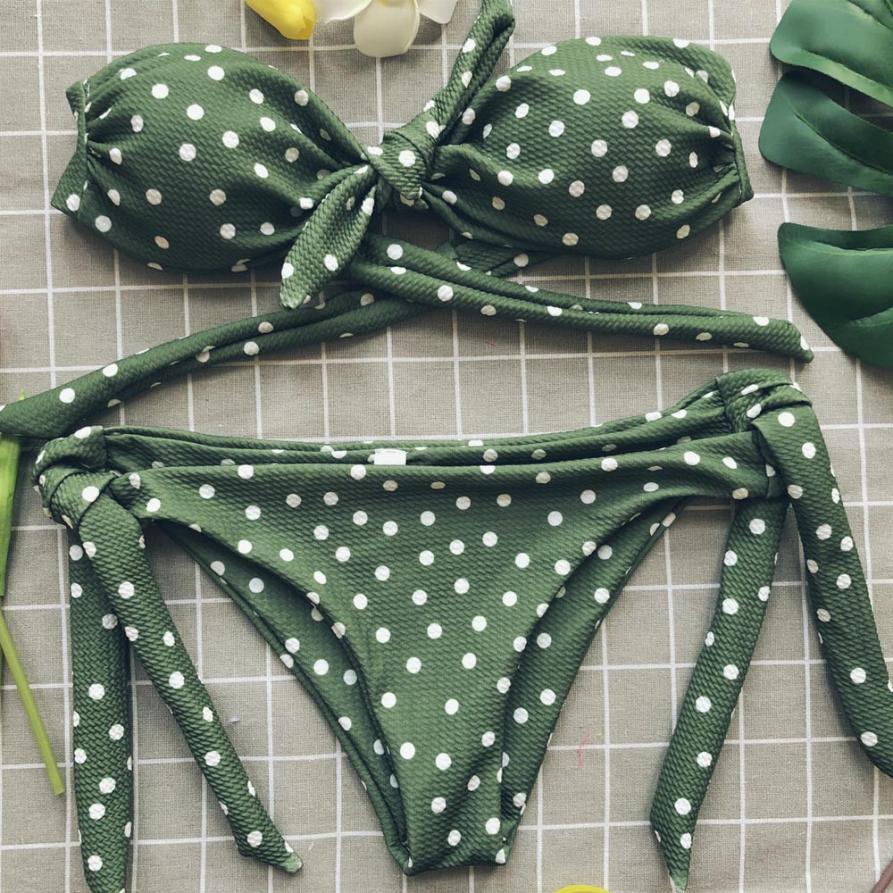 Women Sexy Dot Printed Bikini Set Push-Up Padded Bow Swimwears Swimsuit Beachwear Sexy Women's Swimsuits