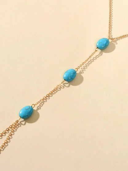 1 pc Bohemian Turquoise Beads Anklet with Toe Ring