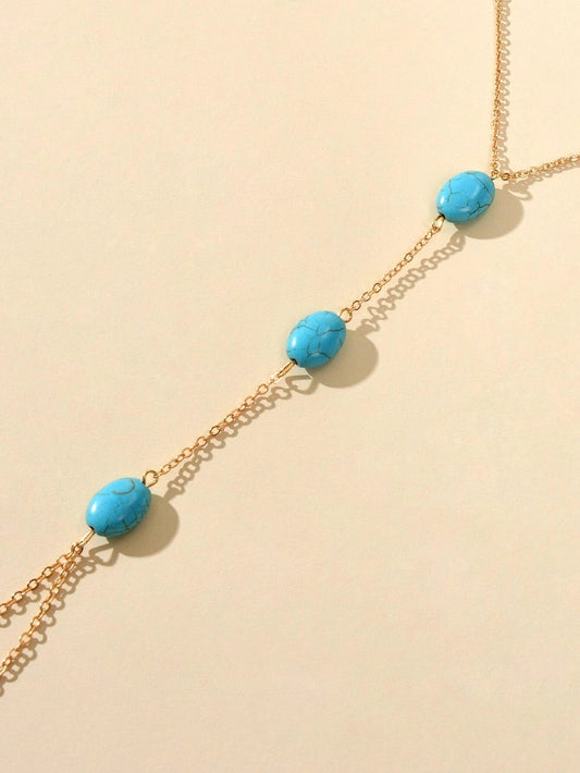 1 pc Bohemian Turquoise Beads Anklet with Toe Ring