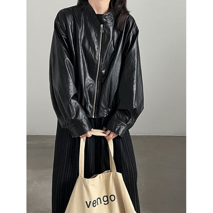 Retro PU Jacket for Women Versatile Leather Coat