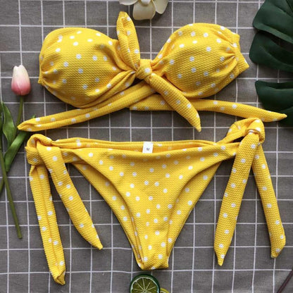 Women Sexy Dot Printed Bikini Set Push-Up Padded Bow Swimwears Swimsuit Beachwear Sexy Women's Swimsuits