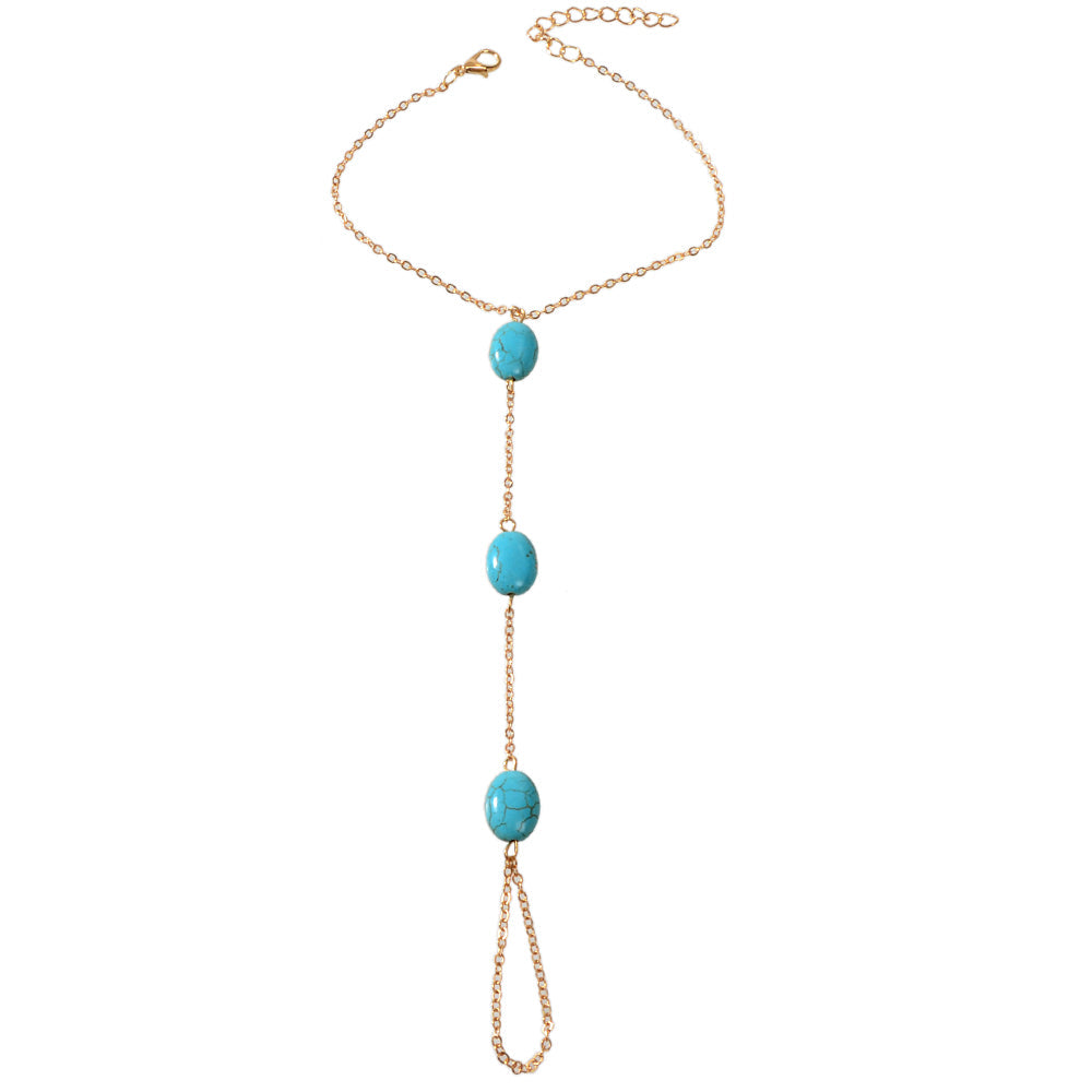 1 pc Bohemian Turquoise Beads Anklet with Toe Ring