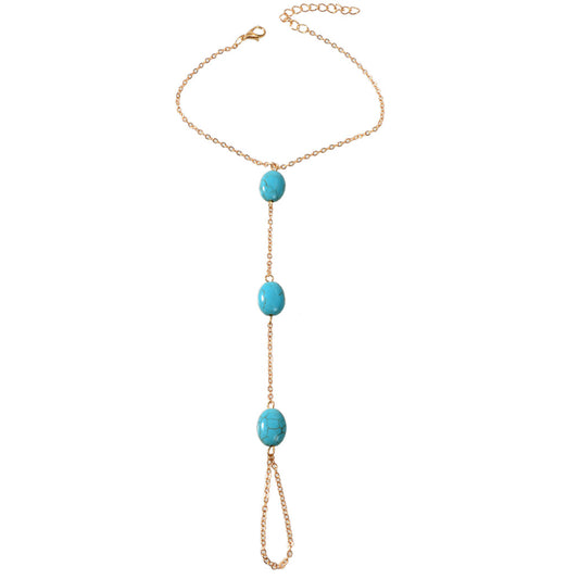 1 pc Bohemian Turquoise Beads Anklet with Toe Ring