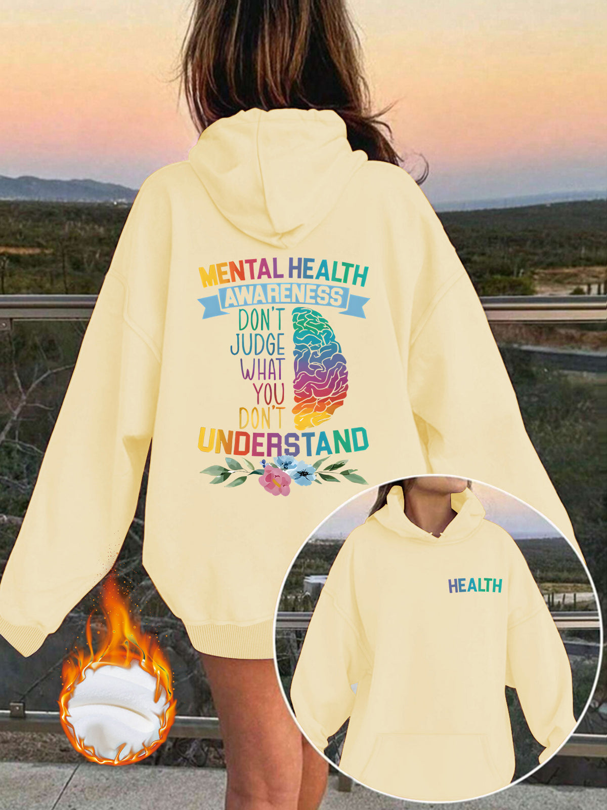 Mental Health Awareness Pattern Printed Hoodie