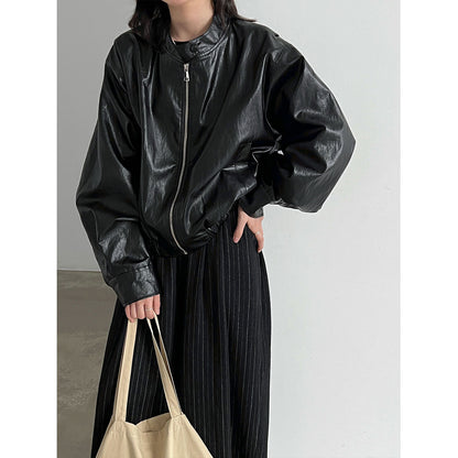 Retro PU Jacket for Women Versatile Leather Coat