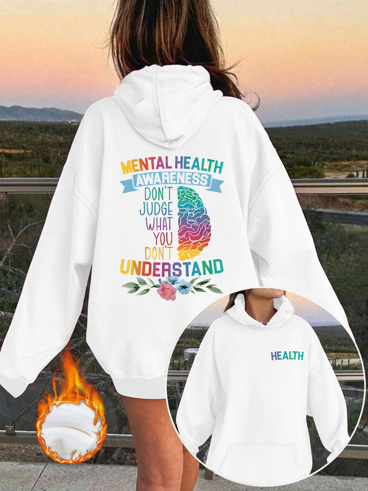 Mental Health Awareness Pattern Printed Hoodie