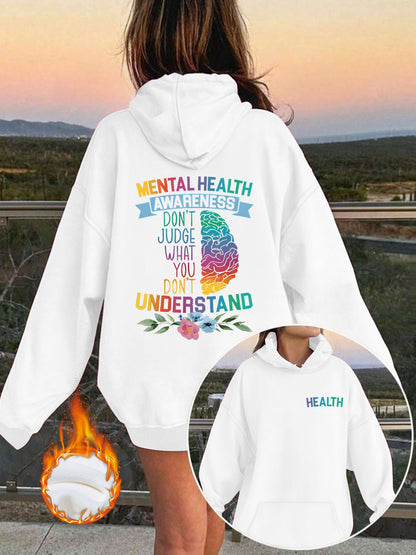 Mental Health Awareness Pattern Printed Hoodie