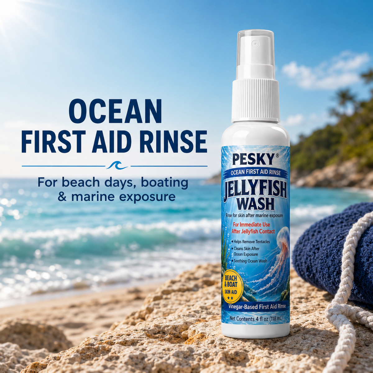 PESKY® Jellyfish Wash – Spray for Marine Stings- for beach bags, boats, dive gear, and coastal first-aid kits-1