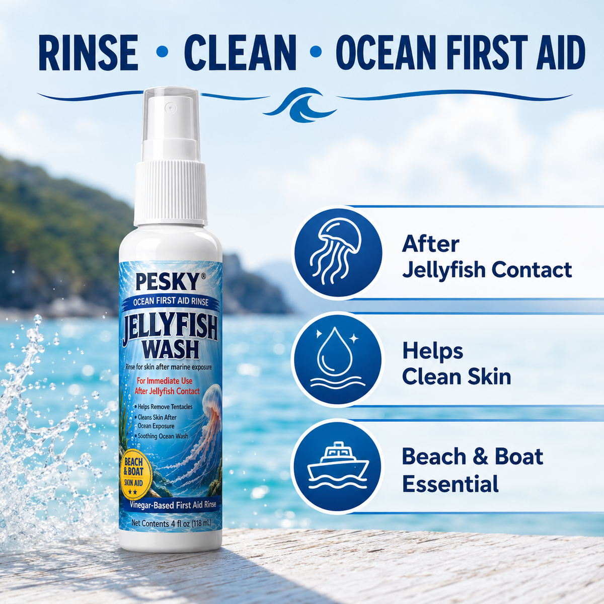 PESKY® Jellyfish Wash – Spray for Marine Stings- for beach bags, boats, dive gear, and coastal first-aid kits-2